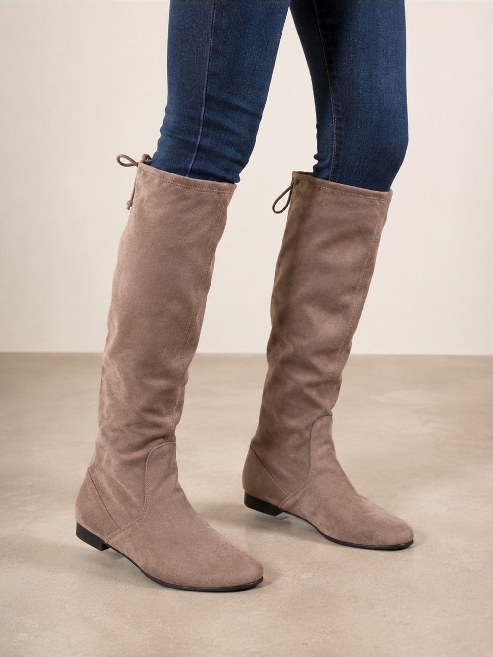 Women's Taupe Knee-High Suede Boots
